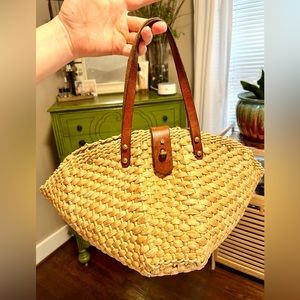 Vintage Etienne Aigner Wicker and Leather Handbag
